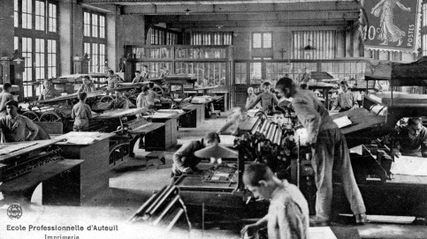 Les ateliers d'imprimerie en 1908 (c) Archives historiques/Apprentis d'Auteuil