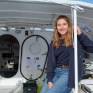 Violette Dorange  à bord de son bateau pour la Transat Jacques Vabre 2023