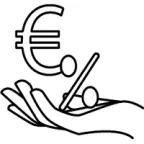Picto montrant le symbole euro et le signe de pourcentage, posés sur une main