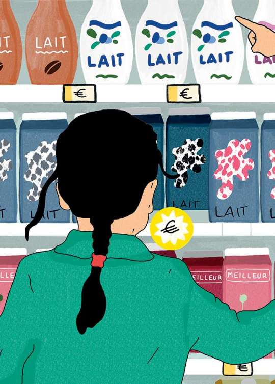 Illustration - enfant et parent faisant des courses dans un magasin