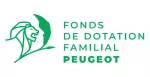le logo se compose d'une tête de lion de profil et du texte suivant : fonds de dotation familial Peugeot