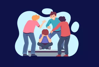 Illustration - Enfant assis par terre agressé par 3 autres