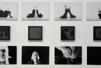 L'oeuvre est constituée de 12 photos en noir en blanc, disposées en 3 lignes. Les 4 du haut montrent 2 personnes assises dos à dos, sauf la dernière qui ne montre qu'une personne. Les 4 du milieu, dans des cadres carrés plus petits, présentent des jeux graphiques de points blancs sur fond noir. Les 4 photos du bas sont un travail graphique sur un visage et des mains, entre négatif et positif. 