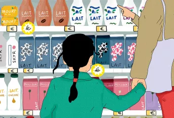 Illustration - enfant et parent faisant des courses dans un magasin