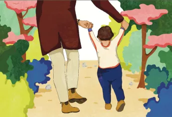 Illustration de la confiance - maman tenant son enfant par la main