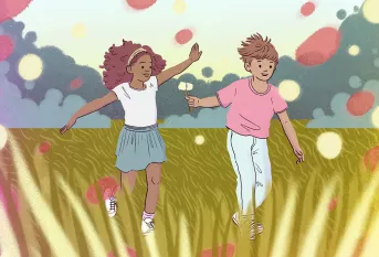 Illustration - enfants courant dans les champs