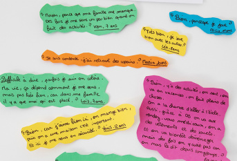 Les enfants confiés par l'Aide sociale à l'enfance ont répondu par des post-it colorés à la question : "Comment te sens-tu dans ta vie d'enfant/d'adolescent au sein de la Maison d'enfants Don-Bosco de Charleville Mézières ?"