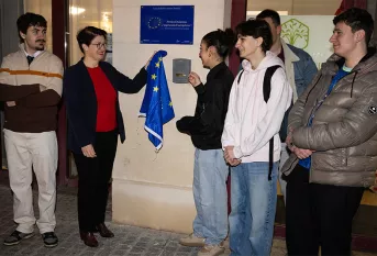 Inauguration d'une plaque Erasmus à l'Ecole hôtelière Sainte-Thérèse par Mme Nelly Fesseau, directrice de l'agence Erasmus +
