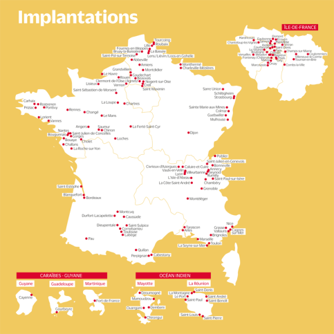 Carte de France des implantations Apprentis d'Auteuil
