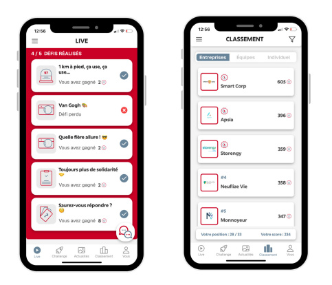 Ecrans de l'application Ouilive