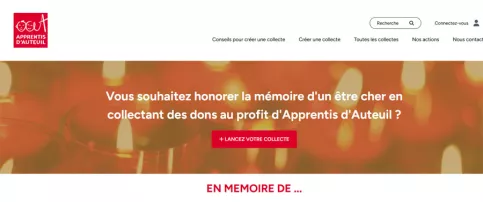 visuel de la page d'accueil du site "En mémoire de" d'Apprentis d'Auteuil