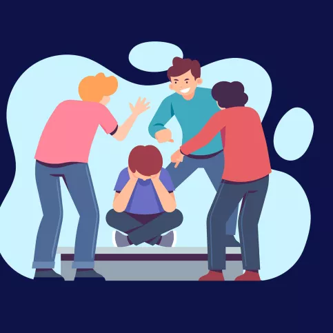 Illustration - Enfant assis par terre agressé par 3 autres