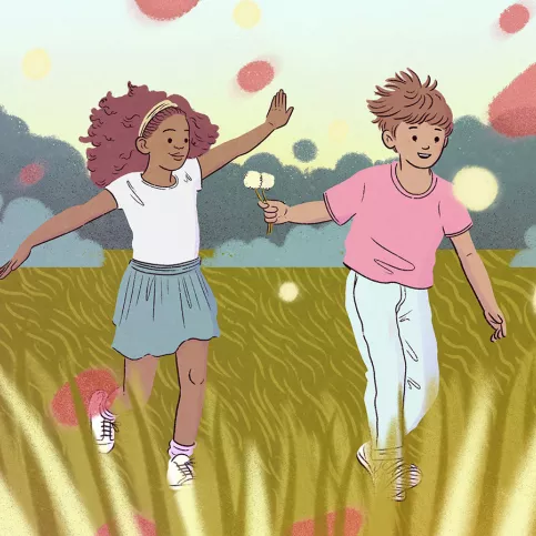 Illustration - enfants courant dans les champs