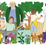 Illustration de vacances avec les petits-enfants au jardin