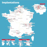 Carte des implantations d'Apprentis d'Auteuil en France métropolitaine et outremer